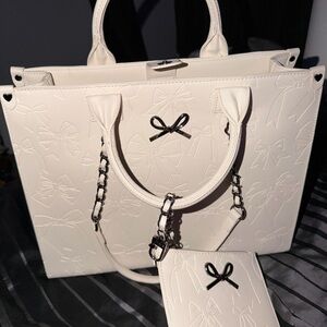 Betsey Johnson Cream Tote with Bow Embossing